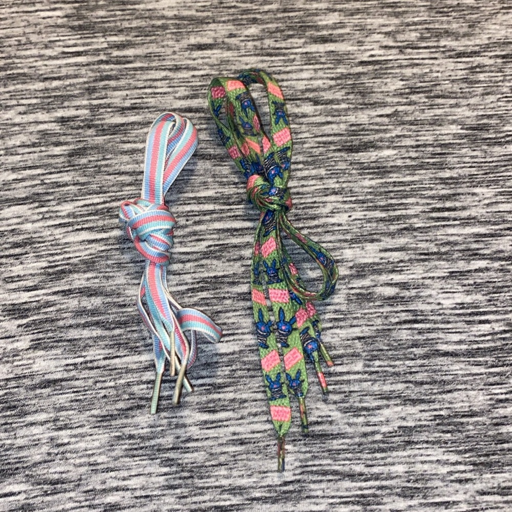 2 Pairs of Y2K Shoelaces Happy Bunny “Cute But Psycho” and Pink / Blue Stripe